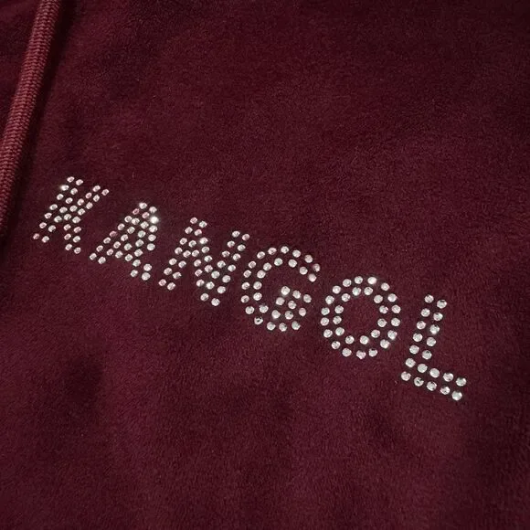 Kangol Women Velour Crystal Full Zip Hoody Size M Maroon - Picture 3 of 7